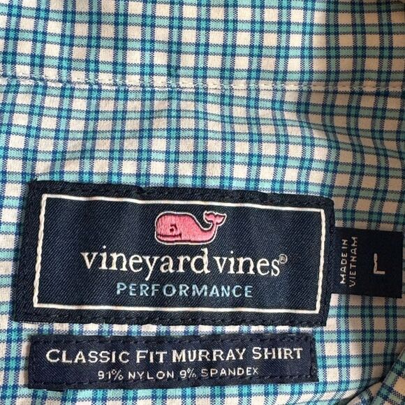 Vineyard Vines Shirt Mens Sz L Plaid performance Classic Fit Murray Nylon Blend - Picture 12 of 12